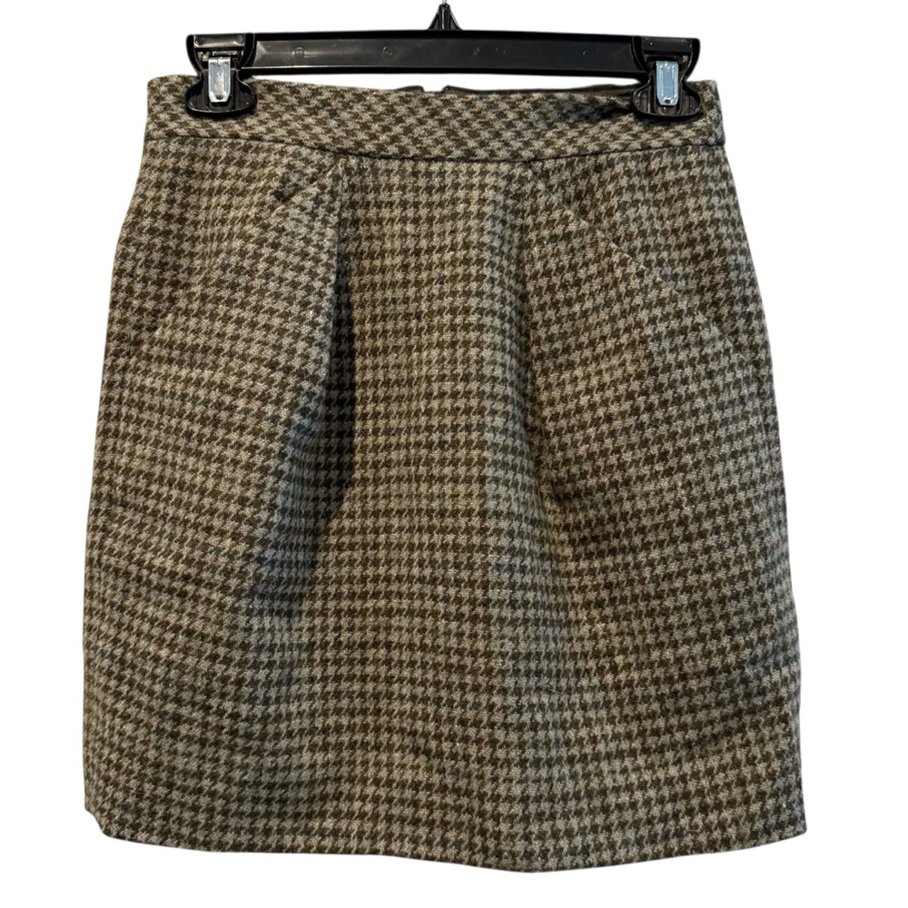 J.Crew 100% Wool Pencil Skirt Green And Grey Houndstooth‎ Pattern Size 00